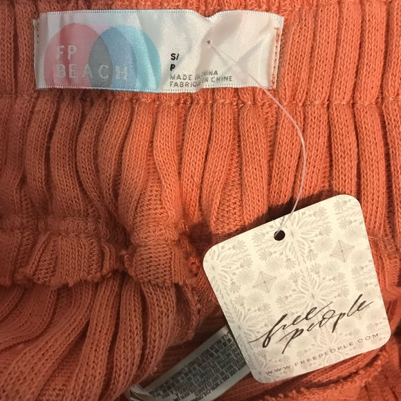 Free People Beach Serena Ribbed Coral Oversize Pockets Knit Flare Pants - Picture 7 of 7